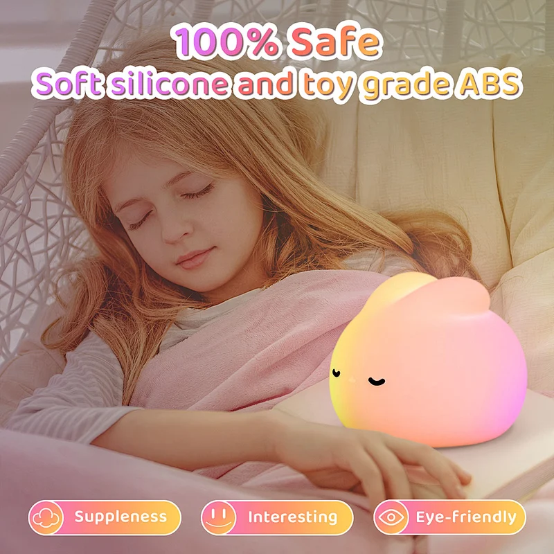 ICARER FAMILY Creative Gift USB Type C Charging Mini Night Light Adorable Rabbit Shape LED Night Light for Bedroom Baby Children