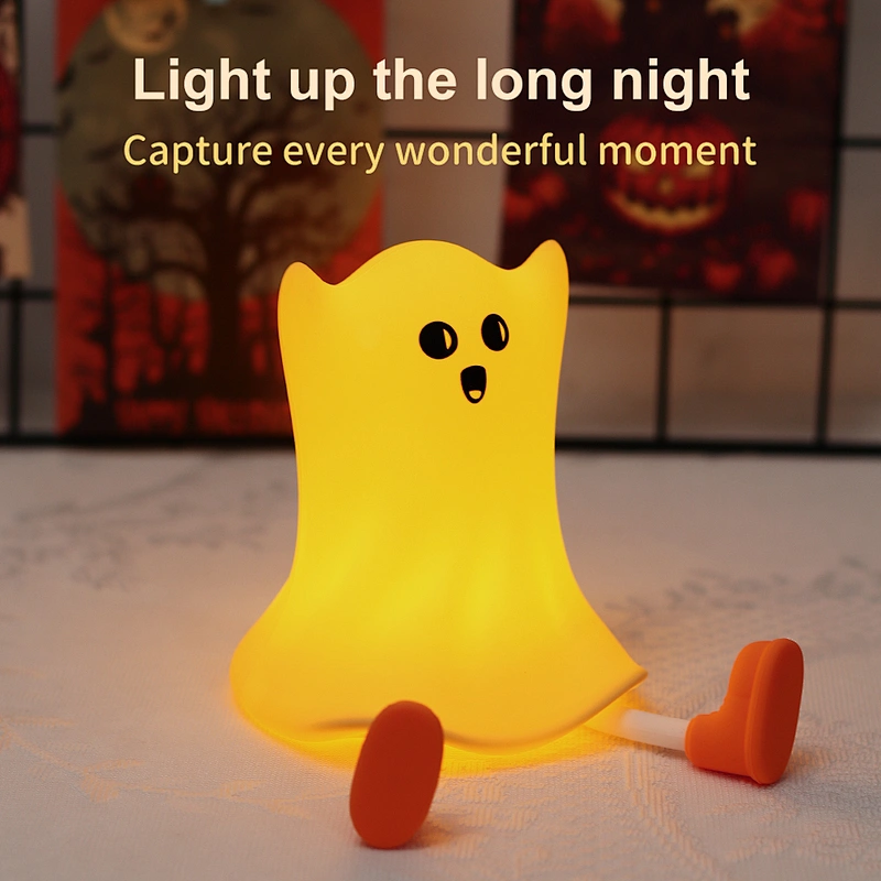 Touch Light Ghost Silicone LED Night Light Cute Rechargeable Lamp for Desk and Bedroom