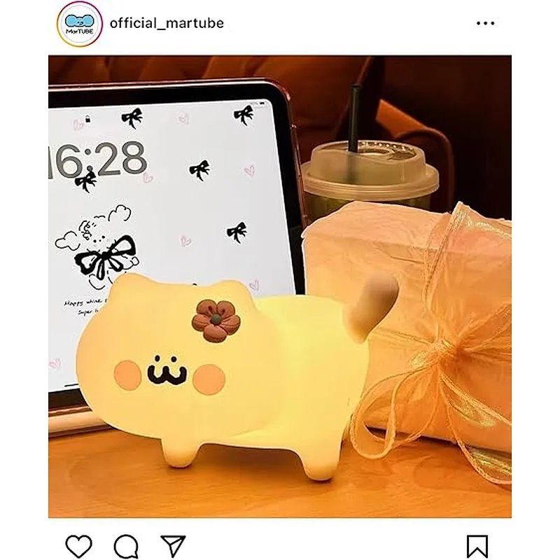 Cute Cat LED Night Light Modern Silicone Mini Lamp for Kids Room Bedroom Rechargeable with Warm Color Touch Power Generation