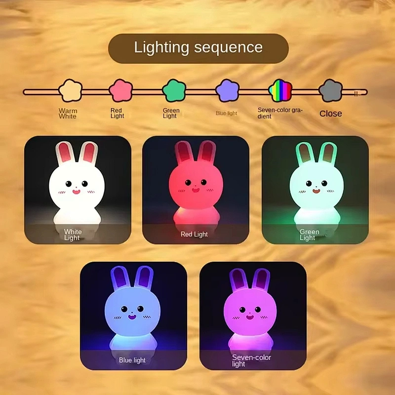 Kawaii Rabbit Bedroom Desk Lamp Home Decoration Lighting USB Remote Control Led Silicone Animal Night Light for Kids Baby
