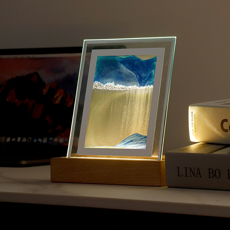 Modern Sandscape Lamp with Moving Sand Art Picture Hourglass Painting Night Light for Bedroom Use