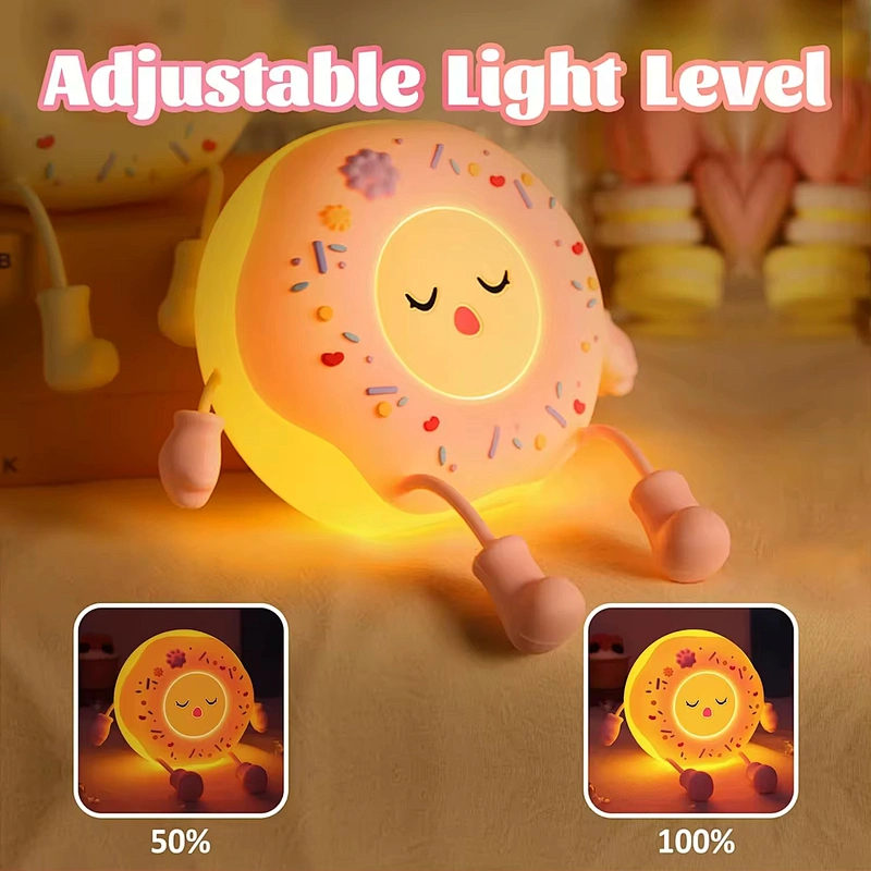 Colorful Flower Donut Pat Lamp Soft Silicone Rechargeable LED Night Light Girls' Bedroom USB Power Birthday Christmas Gift