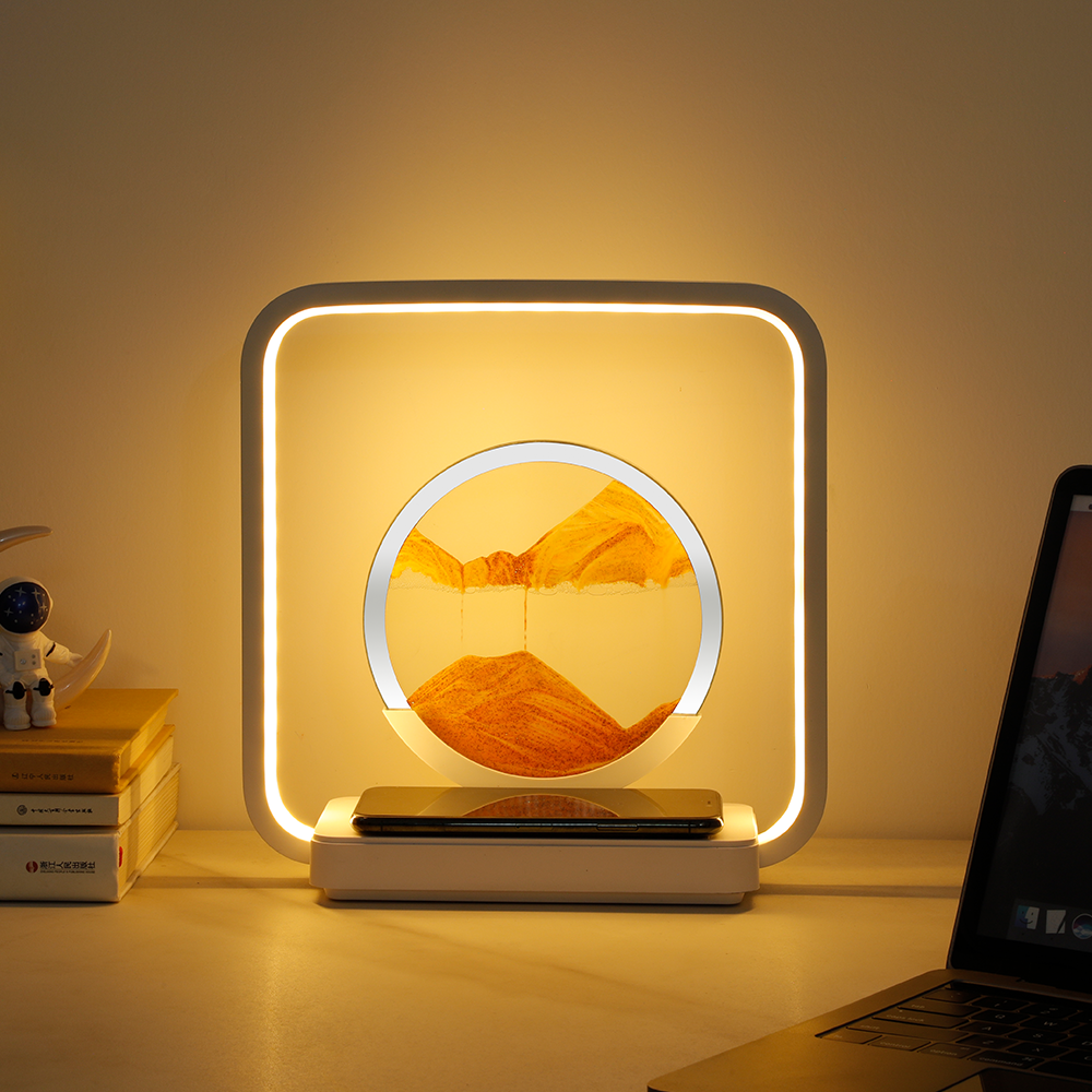 Modern Home Decoration 3D Dynamic Quicksand Painting Night Lamp Indoor Lighting with Wireless Charging ABS Body Sand Lighting