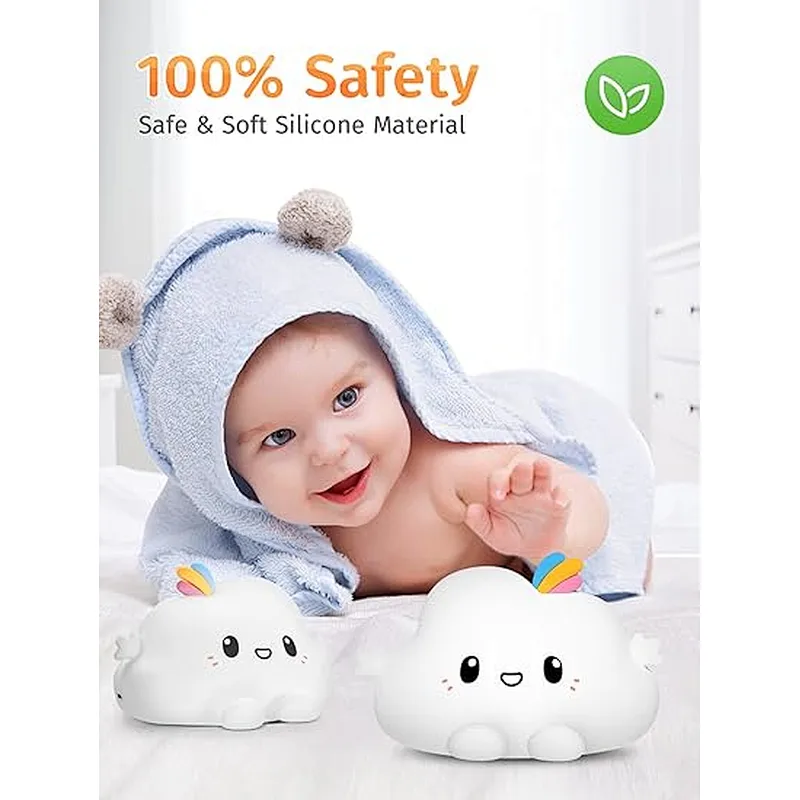 Silicone Kids Bedroom Clouds Lamp Rechargeable LED Night Light with Tap Type White Shade Nursery Bedside Gift for Children