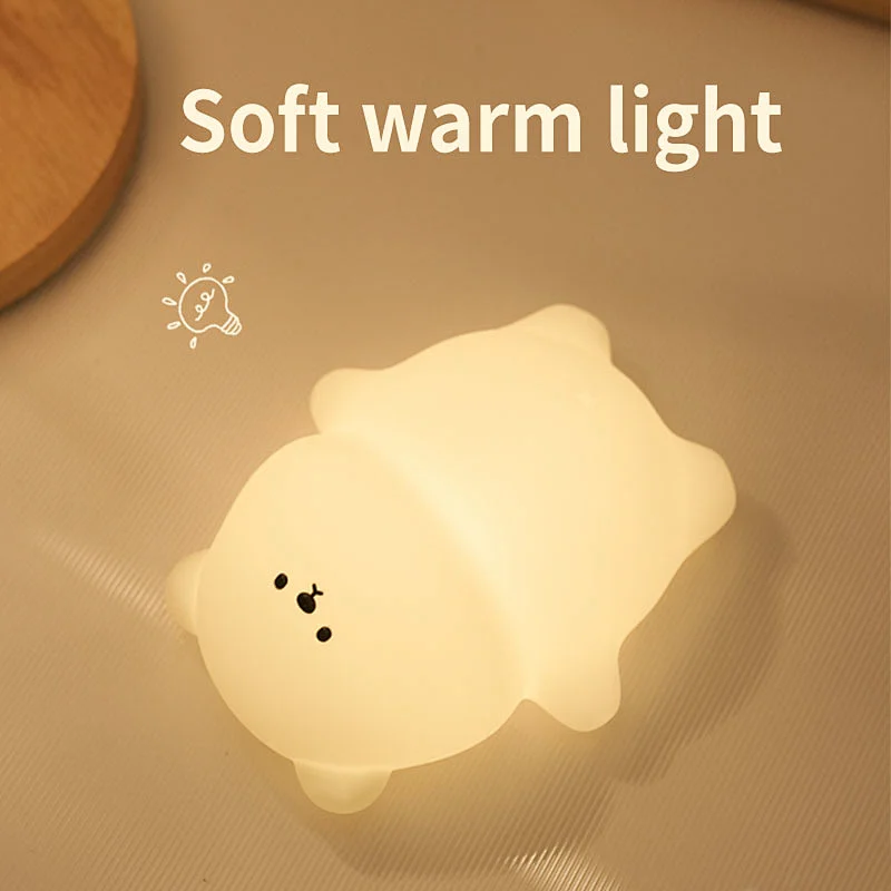 ICARER FAMILY Cute Bear RGB Night Light Tap Control 7 Colors Silicone USB Rechargeable Children Gift Cute Night Light Lamp