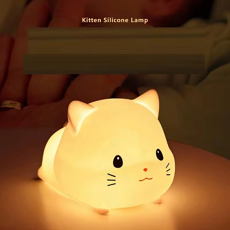Modern Cute Cat LED Table Lamp Rechargeable Silicone Night Light for Kids Bedroom Decor Touch-Powered Mini/Middle Sizes Options