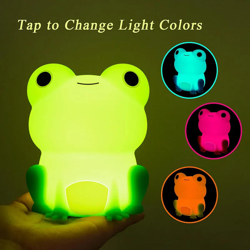 Wholesale Custom USB Rechargeable Silicone Frog Nightlight Cute LED Night Lamp Bedroom Decor Animal Nightlight for Kids' Room