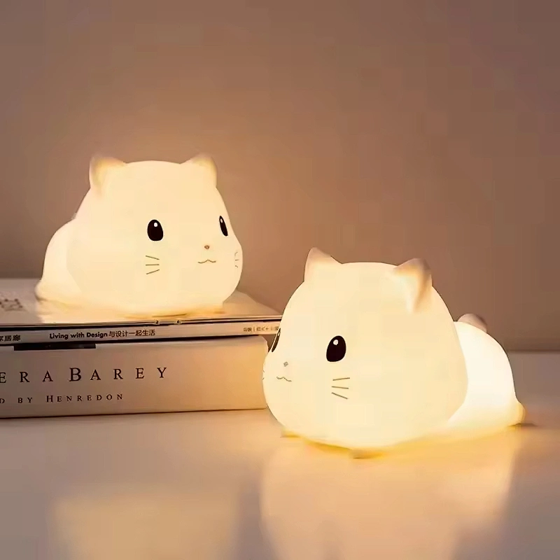 Modern Cute Cat LED Table Lamp Rechargeable Silicone Night Light for Kids Bedroom Decor Touch-Powered Mini/Middle Sizes Options