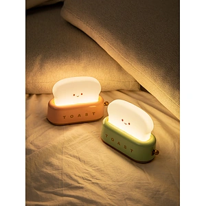 USB Toast Cartoon LED Night Light Cute Home Decor Kawaii Bread Table Lamp Night Lamp With Timer