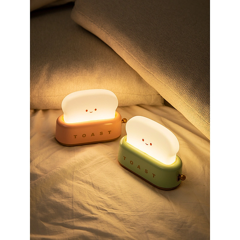 USB Toast Cartoon LED Night Light Cute Home Decor Kawaii Bread Table Lamp Night Lamp With Timer