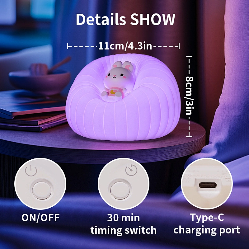 ICARER Family Silicone Night Light For Kids Table Night Lamp With 1200mAh Battery Sofa Shape Cartoon Night Light For Bedroom Use