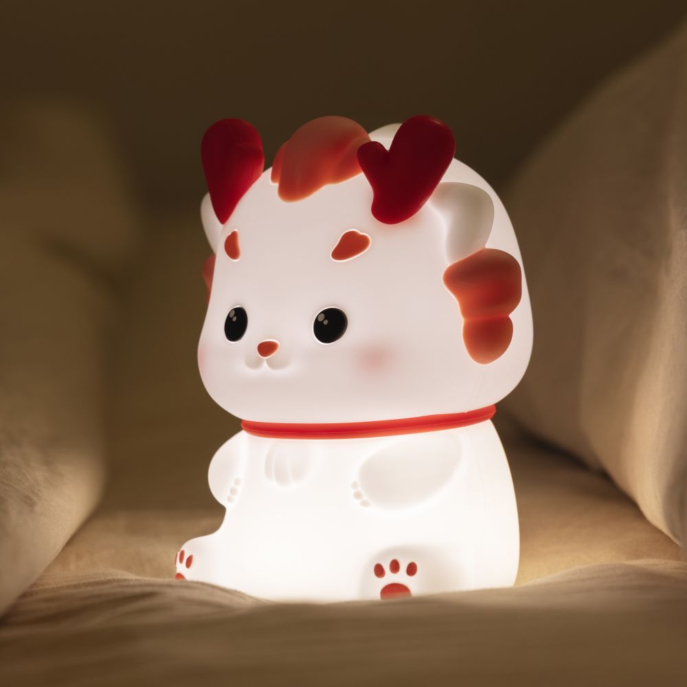 USB Rechargeable Silicone LED Loong Lamp Cute Animal Nightlight Auto Shutoff Timer Kids Teens Mini Nursery Baby Room