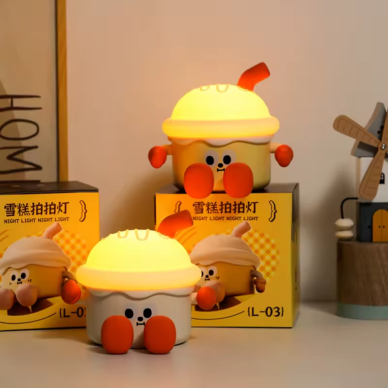 Cute Anime Ice Cream Mini Table Lamp Rechargeable Desk Light with Legs Phone Holder Kids Night Light for Children