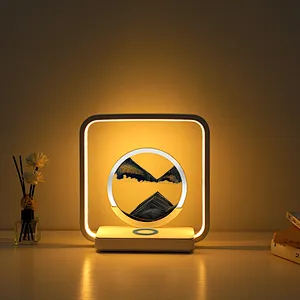 Modern Home Decoration 3D Dynamic Quicksand Painting Night Lamp Indoor Lighting with Wireless Charging ABS Body Sand Lighting