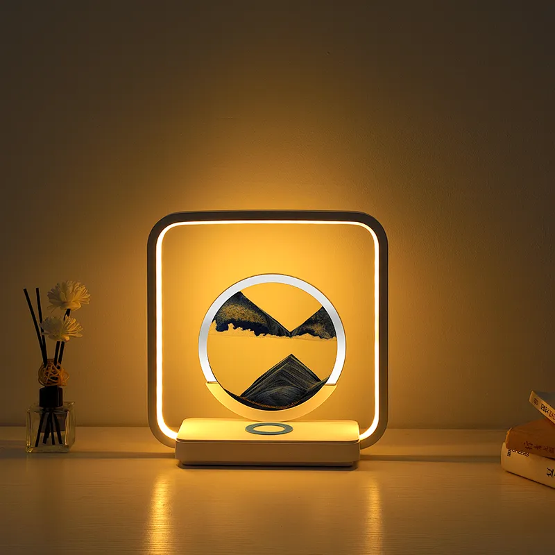 Modern Home Decoration 3D Dynamic Quicksand Painting Night Lamp Indoor Lighting with Wireless Charging ABS Body Sand Lighting