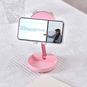 ICARER FAMILY Cute Animal Cell Phone Stand Desktop Mobile Phone Holder Make-up Mirror and Folding Phone Holder