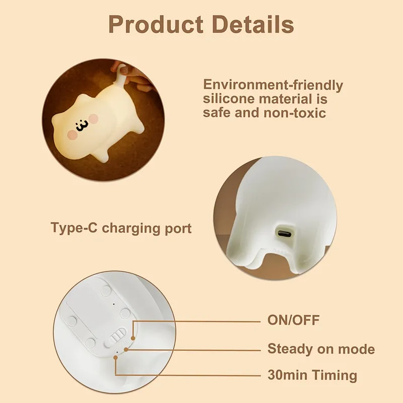 Cute Cat Led Plug Silicone Animal Lighting Table Home Lamps Modern Bed Room Decor Night Lights for Kids