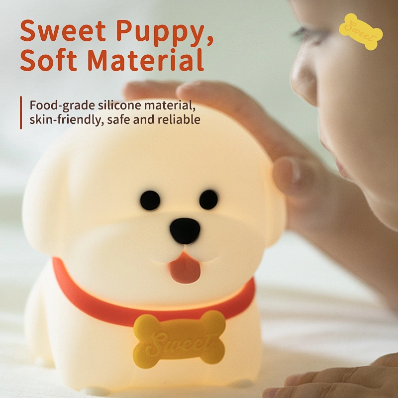 Cute Gift Dog Animal Touch Silicone Rechargeable Dimmable Puppy Mini Silicone Night Lights for Kids Baby Home Decor