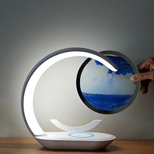 Multifunctional 3D Night Light Sand Glass Design Night Led Light with 15W Fast Wireless Charger Bedroom Table Lamp