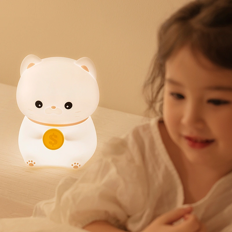 Adorable Kitty Night Light 3-Level Dimmable Rechargeable LED Lamp Soft Cute Silicone for Baby Nursery or Kids' Bedside