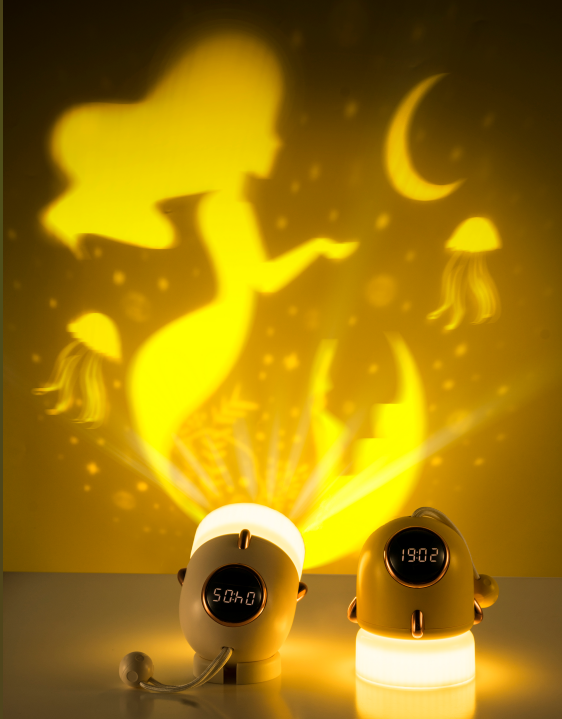 Cute 3D Night Light Home Bedroom Decor Atmosphere Table Lamp Timer Alarm Clock Night Light Projector Lamp for Kids