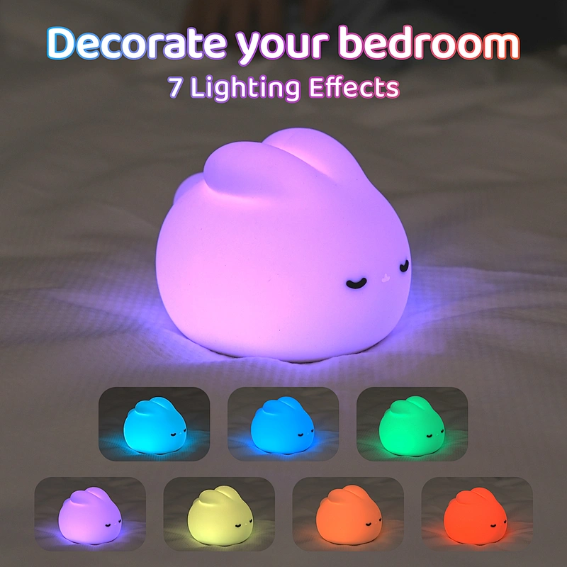 ICARER FAMILY Kawaii Night Lights Cute Gift Rabbit Animal Baby Children Silicone Night Light for Kids