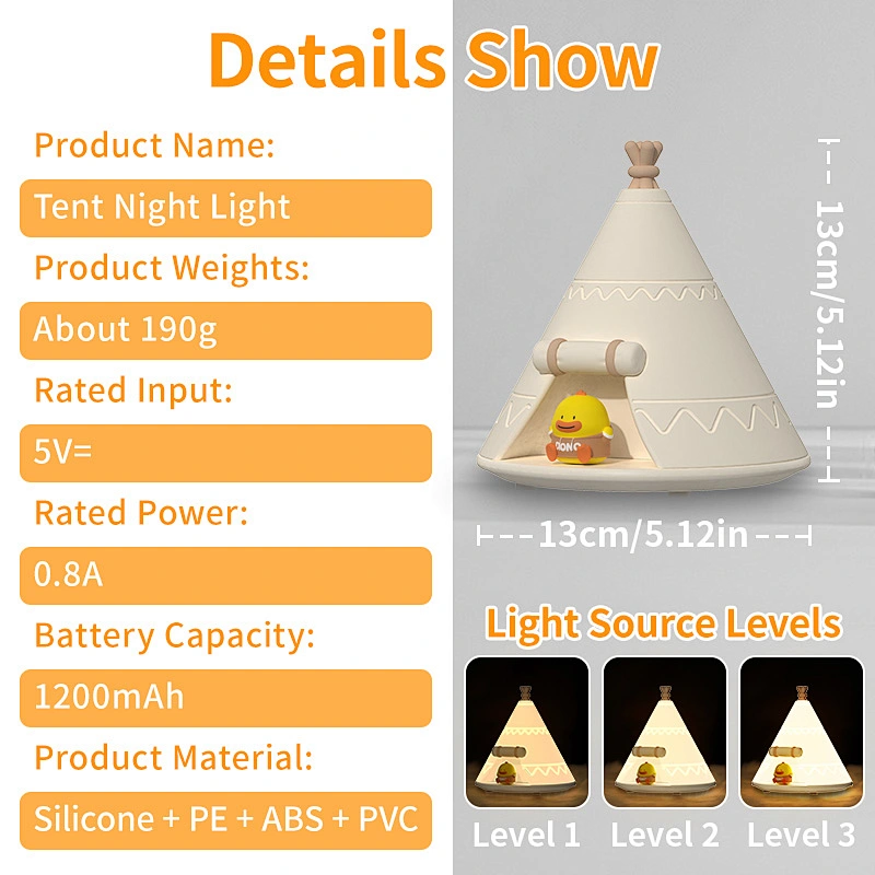 ICARER FAMILY Cute Modern Silicone Tent Shape LED Night Light Home Rechargeable USB/Battery Powered Warm Color Switch Touch