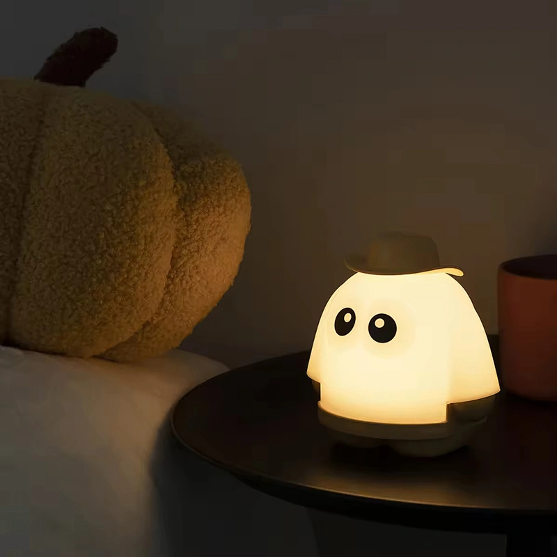 Small Ghost Light Rechargeable LED Night Light Mini Table Design with Touch Desktop Tap for Bedroom or Hotel