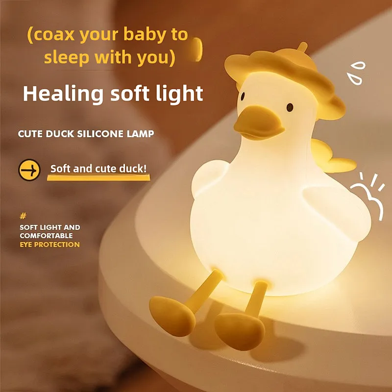 Cute Soft Silicone Duck Night Lamp for Kids Portable Rechargeable LED Light Source Home Decor Bedside Lamp for Bedroom Nursery