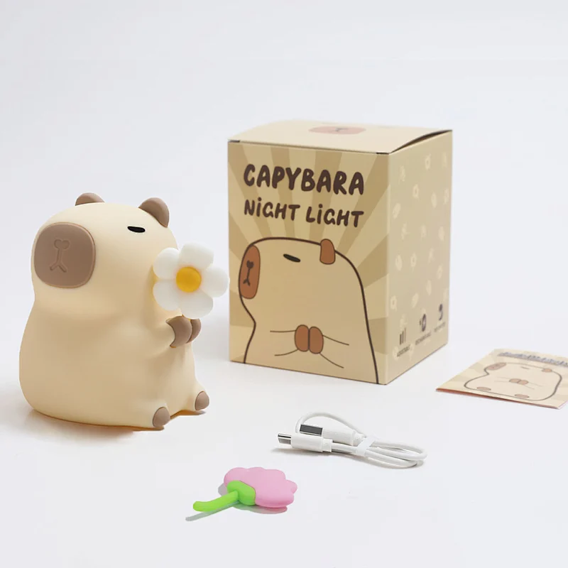 Modern Design Silicone Capivara Night Lamp Portable USB Rechargeable LED Light Source Touch Control Animal Lamp for Bedroom
