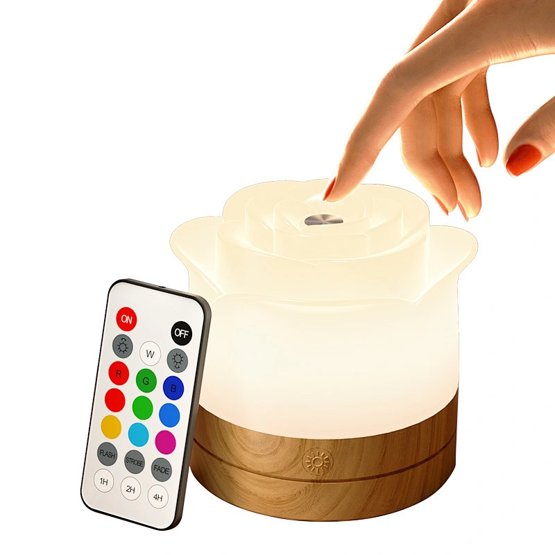 ICARER FAMILY Wall Night Lamp Rose Flower 7 Colors Remote Control Led Night Light Rechargeable Night Lights for Children
