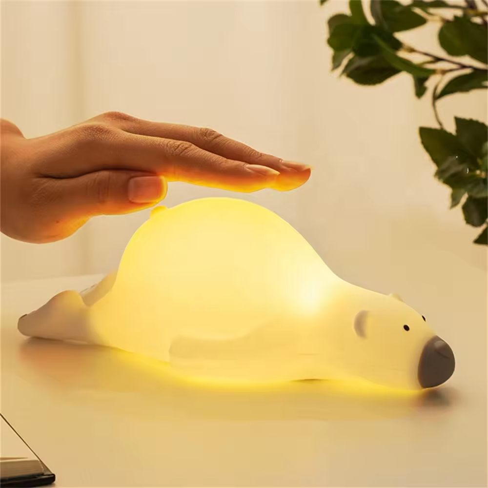 Cute Animal Lying Bear Bedroom Bedside Decoration Kids Sleeping Room Tap Pat Night Light Children Lamp for Baby Room