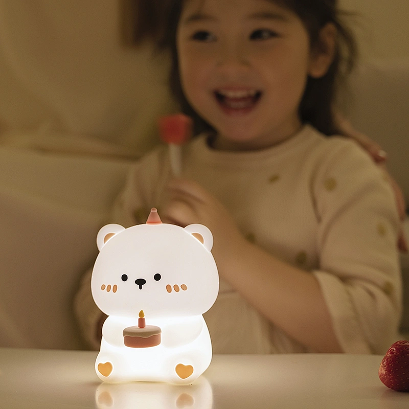 Cake Bear Silicone Night Light Creative Birthday Cake Gift Girl Pat Cute Eye Lamp Luminous Companion Sleep
