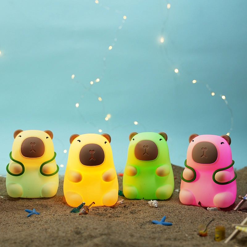Cute Modern Capybara LED RGB Table Lamp USB Rechargeable Silicone Mini Bed/Room Decor Battery Powered