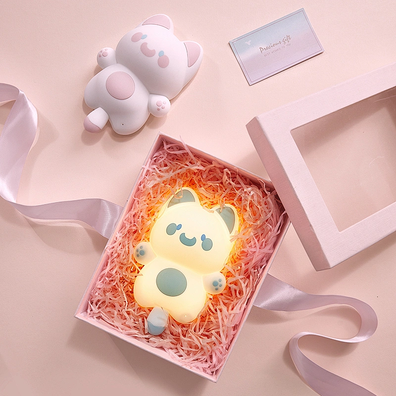 Birthday Gift Cat Nightlight Pat Bedside Light Atmosphere Eye Protection Light Bedroom Sleep Light for Kids Baby Children