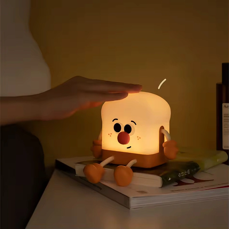 Cute Gift Silicone Cartoon Toast Anime Phone Holder Table Lamp Tap Dimmable Rechargeable Kids Night Light for Bedroom