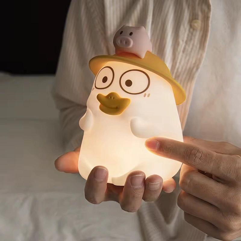 Duck LED Night Light for Kids Rechargeable Battery Powered Multicolored Projection and Warm White Emission for Bedroom