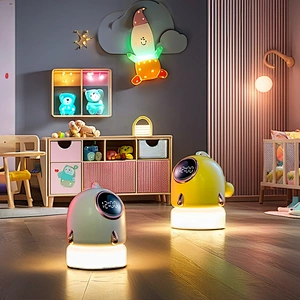 Cute 3D Night Light Home Bedroom Decor Atmosphere Table Lamp Timer Alarm Clock Night Light Projector Lamp for Kids