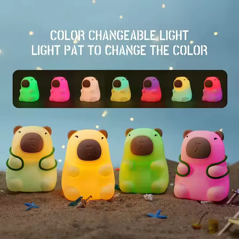 Cute Kapybara Voice Control Home Decoration USB Pat Led Touch Light Silicone Rechargeable Table Night Lamps Lighting for Kids
