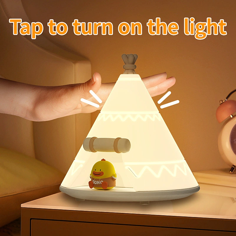 ICARER Modern Tent Shape LED Night Light Cute Silicone Mini Table Lamps Home USB Rechargeable  Switch Power Generation