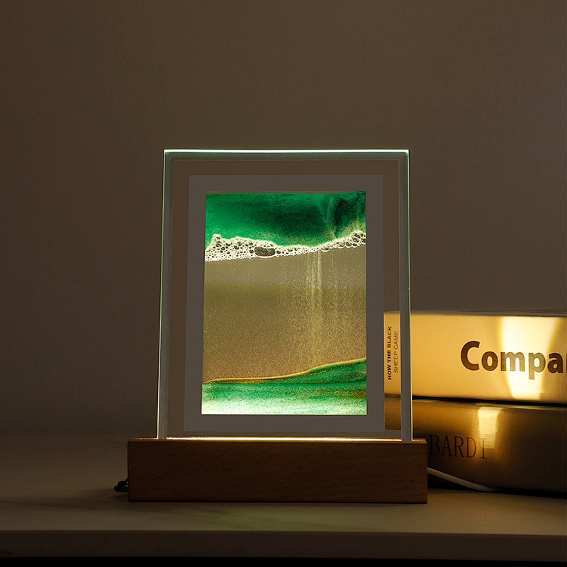 Modern Sandscape Lamp Moving Sand Art Picture Hourglass Painting LED Table Lamp Bedroom Bedside Night Light Glass Body AC Power