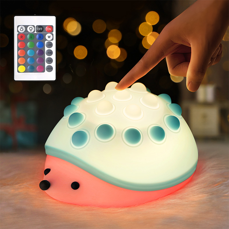 ICARER FAMILY Modern Mini Hedgehog LED Night Light Rechargeable USB Powered Bedroom Projector Silicone Material Touch Switch