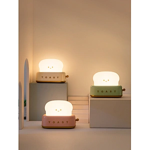 USB Toast Cartoon LED Night Light Cute Home Decor Kawaii Bread Table Lamp Night Lamp With Timer