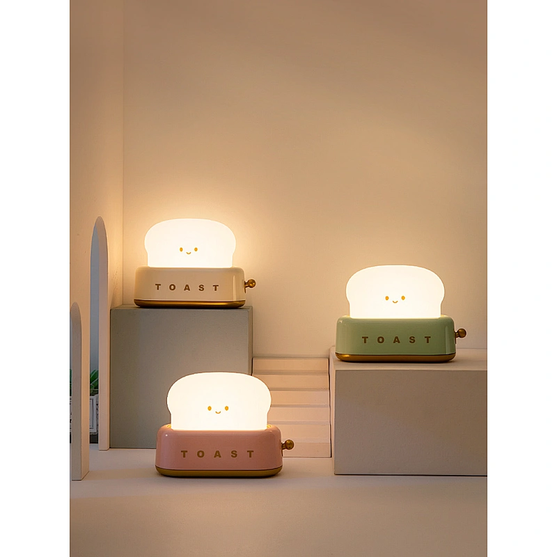 USB Toast Cartoon LED Night Light Cute Home Decor Kawaii Bread Table Lamp Night Lamp With Timer