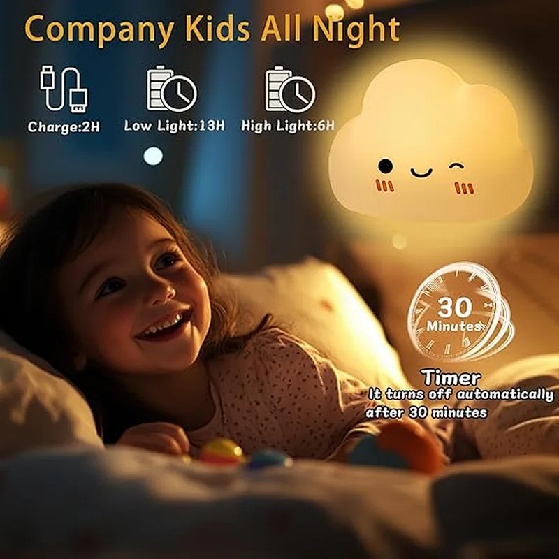 Hot Selling Rechargeable LED Night Light Cloud USB Lamp with 7 Gradient Colors Pat Control for Bedroom Mini Sizes for Table Use
