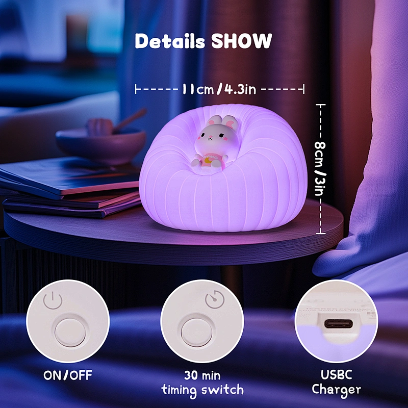 ICARER FAMILY Night Light Duck 1200mAh Smart Cute Rechargeable Silicone Night Light for Kids