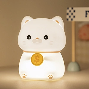 Cute Mini LED Tap Lamp Traditional Design Lucky Cat Warm White Lights Battery Operated Birthdays Festive Occasions Made Silicone