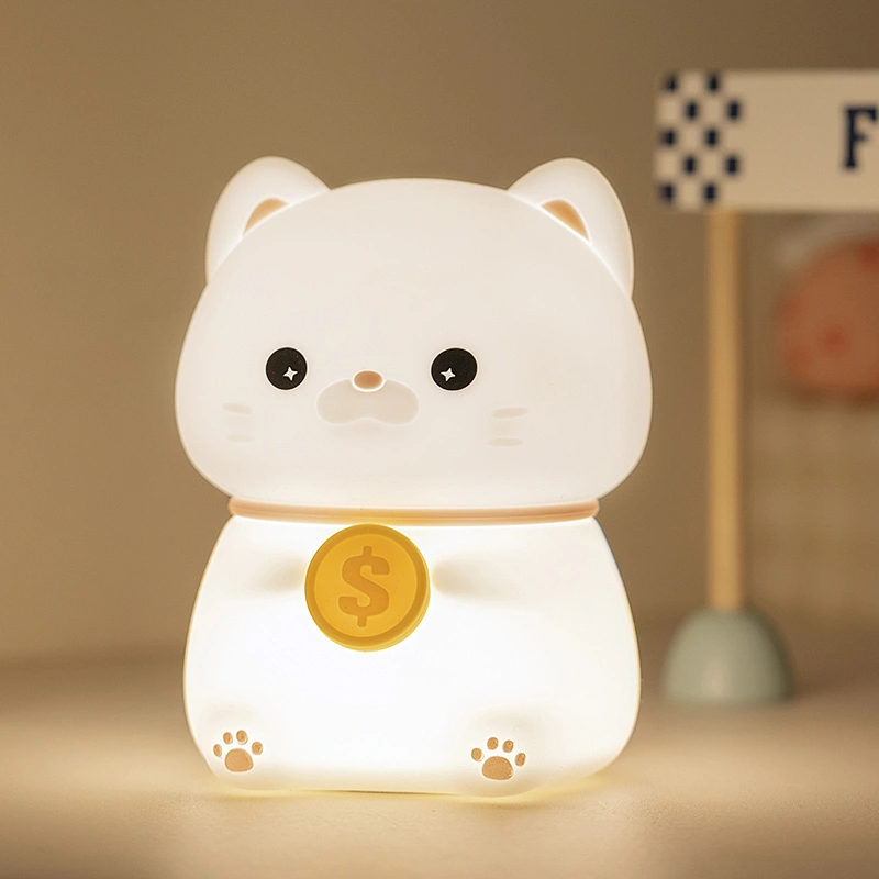 Cute Mini LED Tap Lamp Traditional Design Lucky Cat Warm White Lights Battery Operated Birthdays Festive Occasions Made Silicone