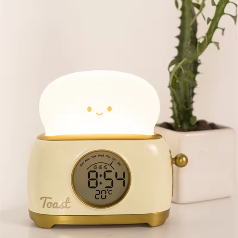 ICARER FAMILY  Bread Maker Alarm Clock Night Light LED Mini Silicone Lamp for Bedroom for Children Gift