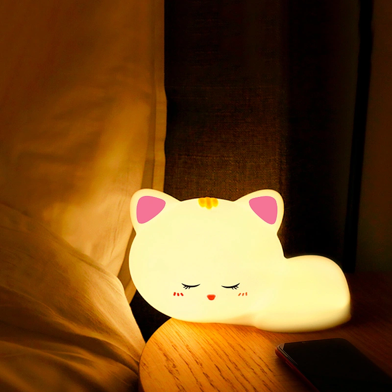 Remote Control Cute Silicon Mini Cat Lamp USB Led Animal Room Decor Small Night Light for Bedroom Kids Children Lighting Lamps
